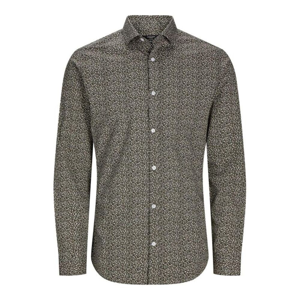 Jack And Jones Mens Leaf Print Slim Long-Sleeved Shirt / Peat